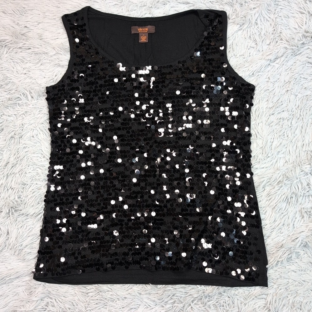 Victor Alfaro Shirt Womens S Black Evening Top Sparkly Comfy Casual Lightweight